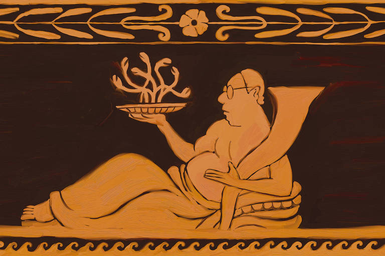 A ilustração de Adams Carvalho, publicada na Folha de São Paulo no dia 07 de setembro de 2025, mostra o desenho do escritor Luís Fernando Veríssimo sentado em um divã segurando uma travessa de cerâmica repleta de cobras. O desenho é inspirado em uma estética dos desenhos da antiguidade grega. 