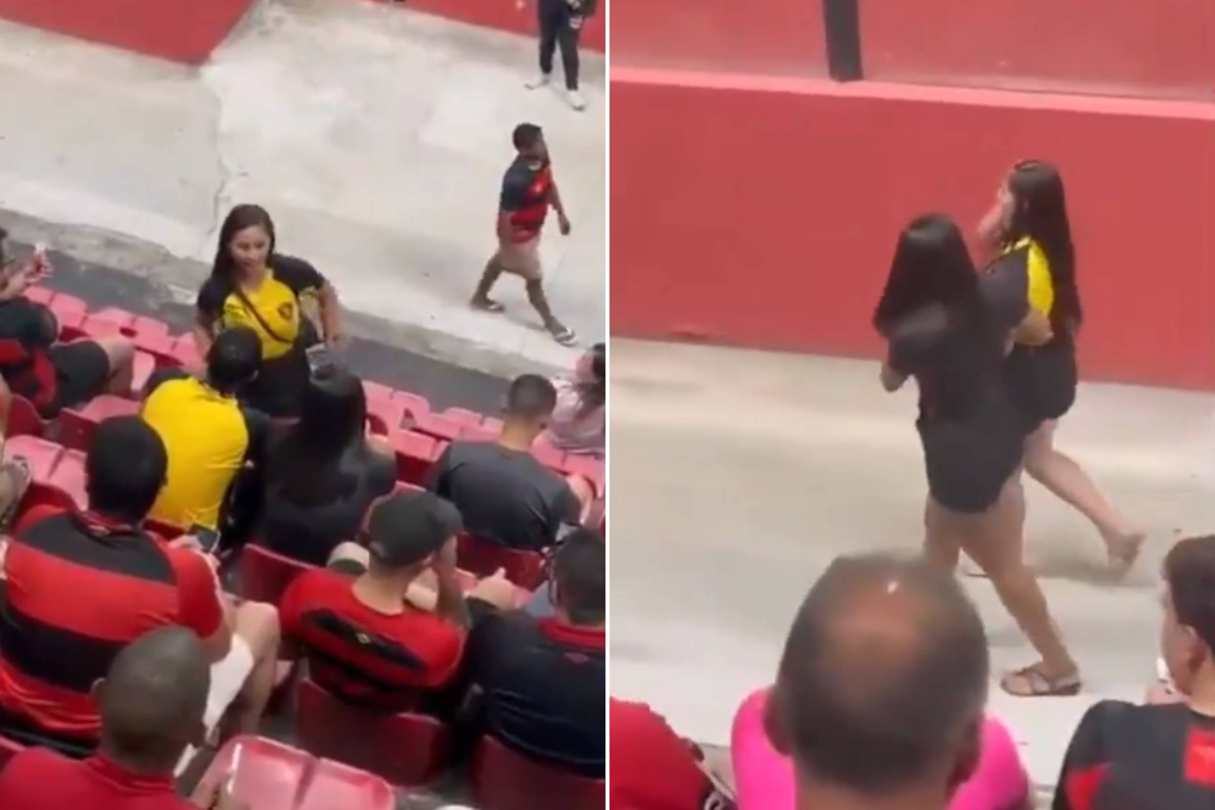 Mulher flagra traição em jogo de futebol e deixa estádio com amante do companheiro; veja vídeo