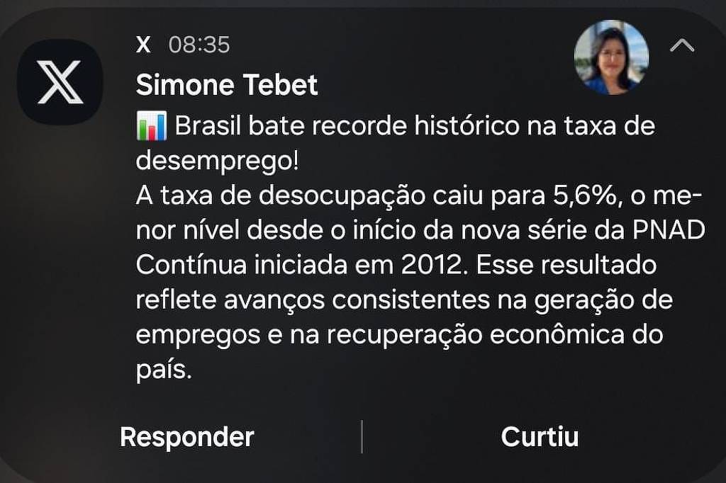 Tebet fura IBGE e divulga taxa de desemprego antes do anúncio oficial