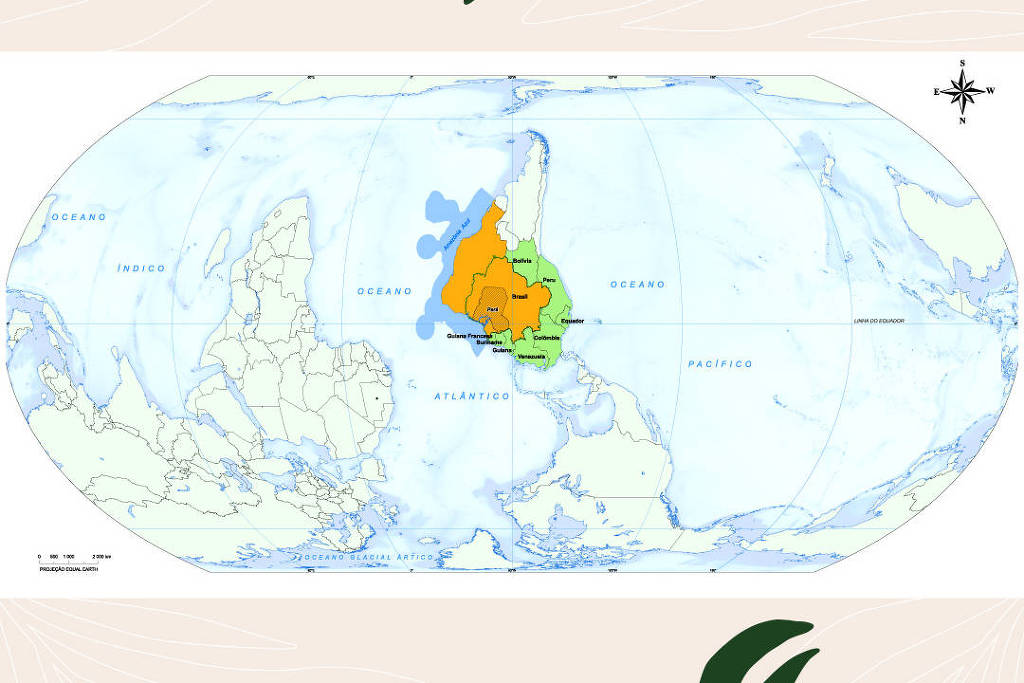 IBGE faz novo mapa-múndi invertido e coloca Pará em destaque