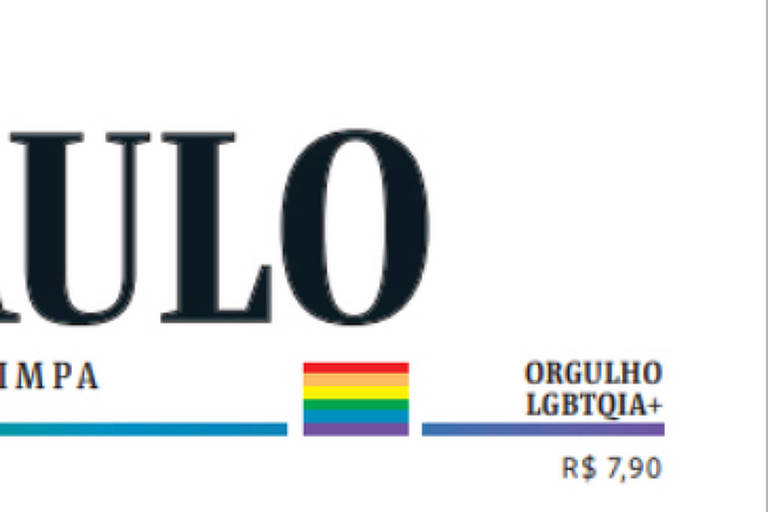 Cabeçalho do jornal Folha de S.Paulo com o nome em letras maiúsculas pretas, data de sábado, 28 de junho de 2025, e preço de R$ 7,90. Inclui o slogan 'Um jornal em defesa da energia limpa' e um pequeno símbolo com as cores do arco-íris e a frase 'Orgulho LGBTI+'.