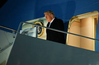 U.S. President Donald Trump arrives at Joint Base Andrews