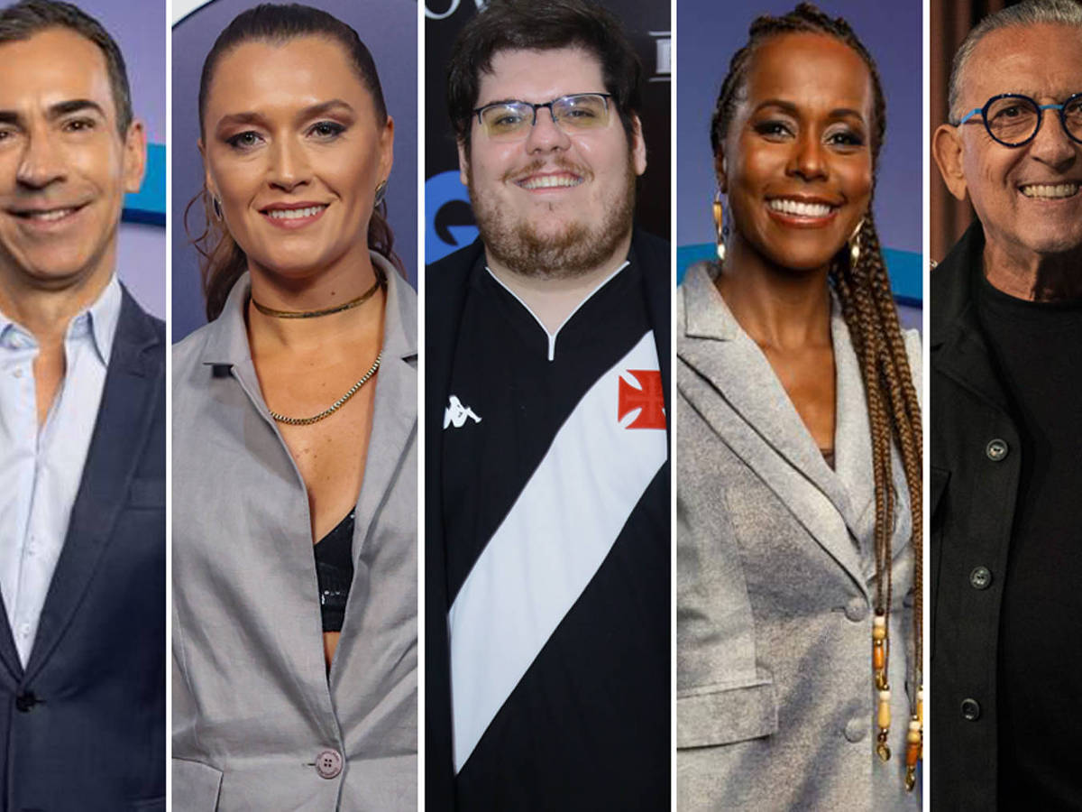 Da esq. para dir.: Ces&aacute;r Tralli, Ana Thais, Casimiro Miguel, Maju Coutinho e Galv&atilde;o Bueno