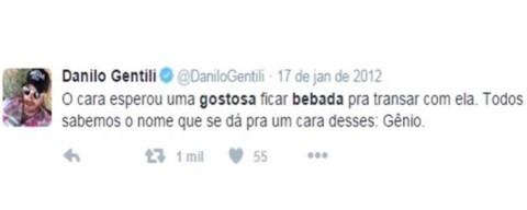 Tuíte de 2012 de Danilo Gentili, com piada sobre estupro