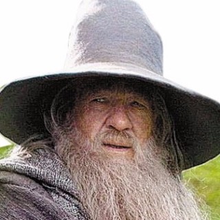 Publicity photo of actor Ian McKellen in scene from 'The Hobbit: An Unexpected Journey'